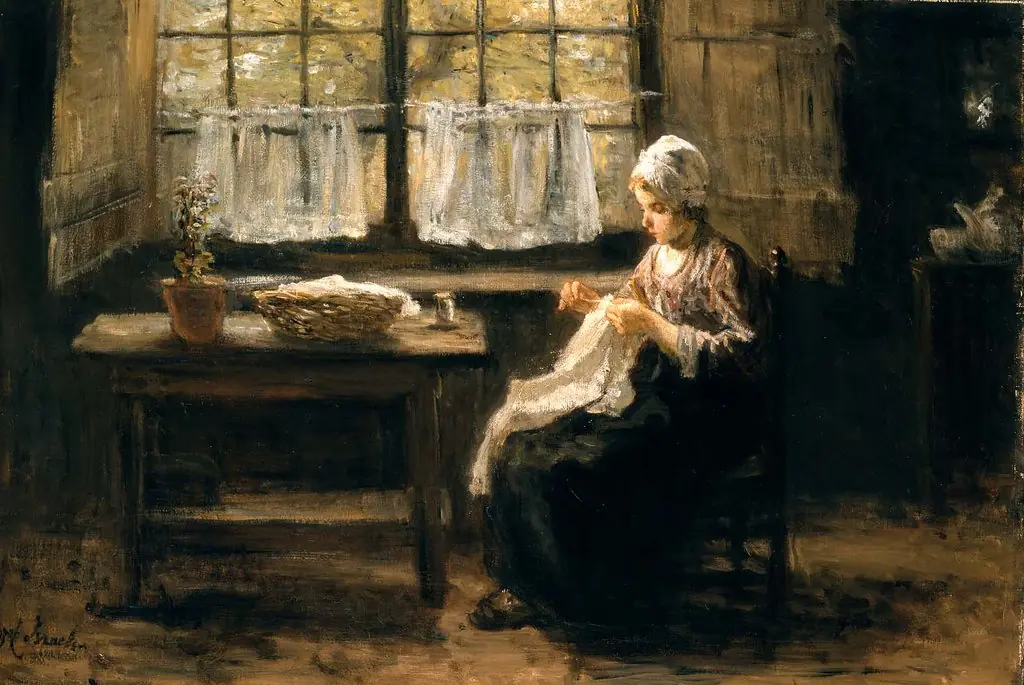 Young Girl Sewing, by Jozef Israëls