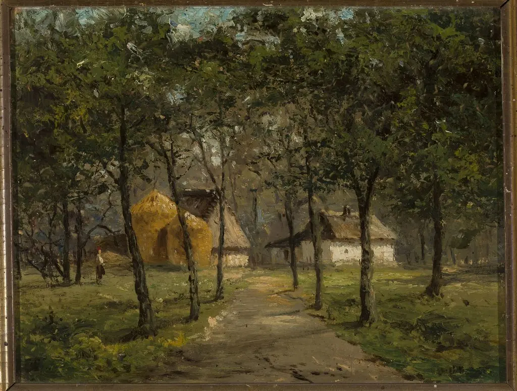 Landscape with houses among trees, by Józef Marszewski