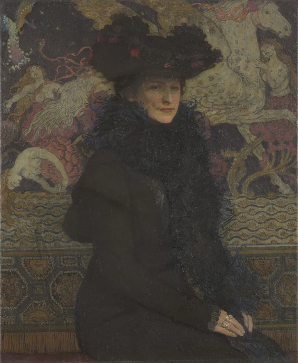 Portret żony na tle Pegaza, by Józef Mehoffer, oil, 1913