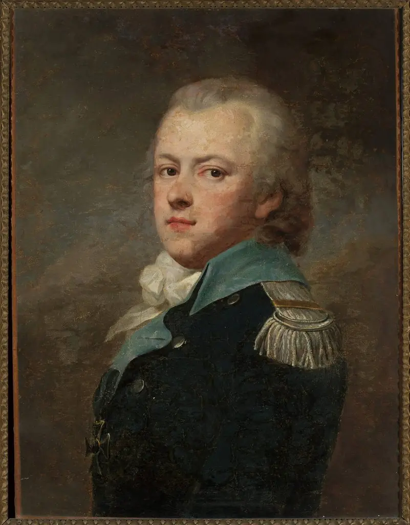 Portrait of Jan Krasicki, Rogala coat of arms (ca. 1764–1831) in a dark blue uniform jacket of the 14th Potocki Infantry Regiment, by Józef Pitschmann