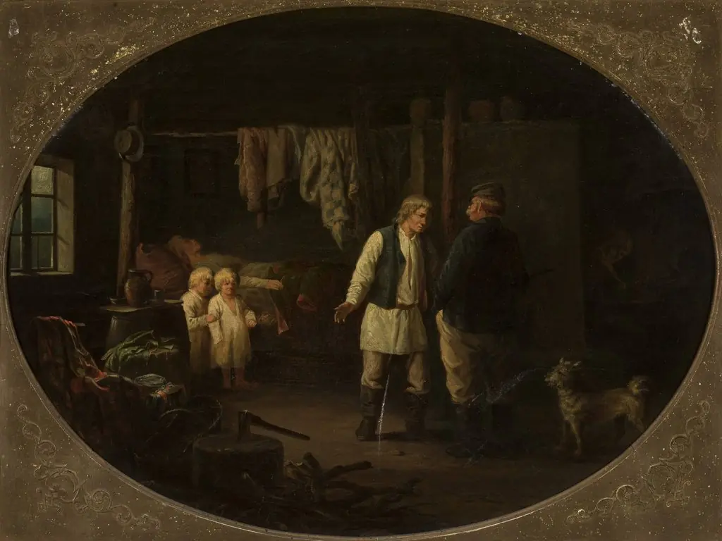 Destitution in a peasant cottage, by Józef Polkowski