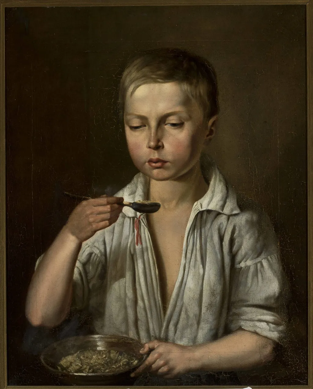 Boy at breakfast, by Józef Simmler, oil, 1856
