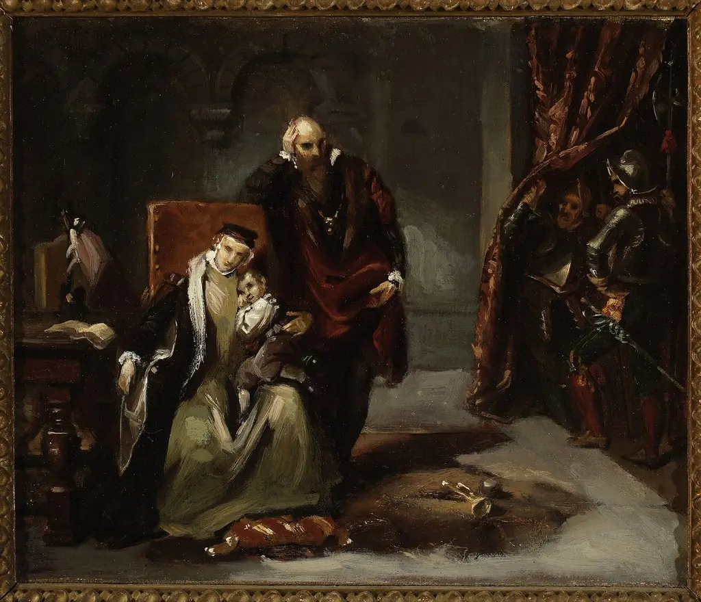 Catherine Jagiellon with her son Sigismund imprisoned in the Gripshom Castle (sketch), by Józef Simmler