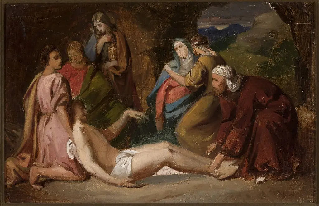 Entombment of Christ, sketch for a painting, by Józef Simmler