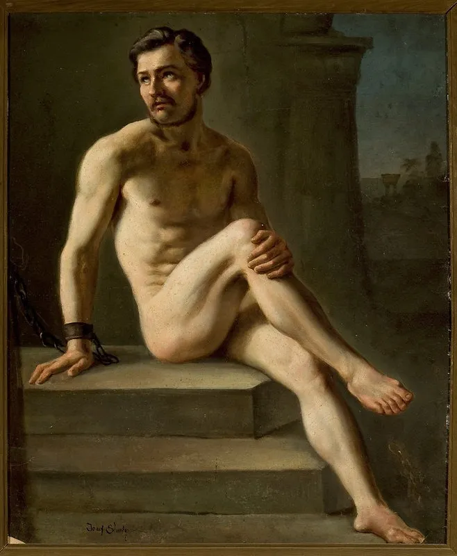 Male nude study, by Józef Simmler, oil, 1841