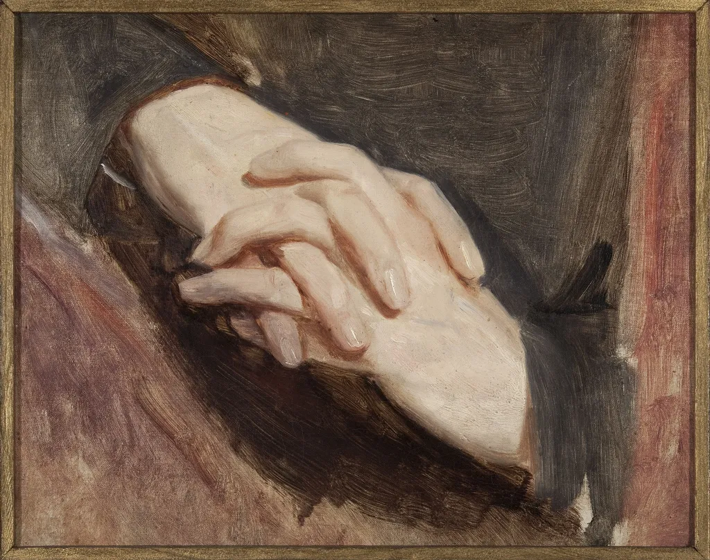 Study of the hands of Sigismund Augustus for the painting “Death of Barbara Radziwiłł”, by Józef Simmler, oil, 1860