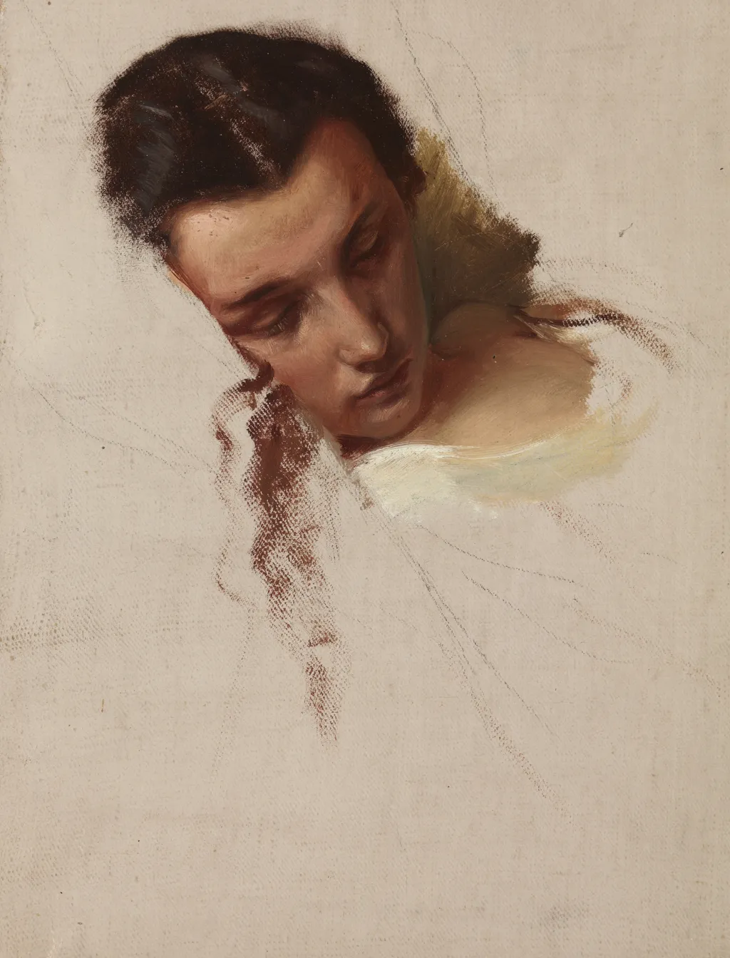 Study to the Painting "The Death of Barbara Radziwiłł" – Head of Quinn Barbara, by Józef Simmler, oil, 1855