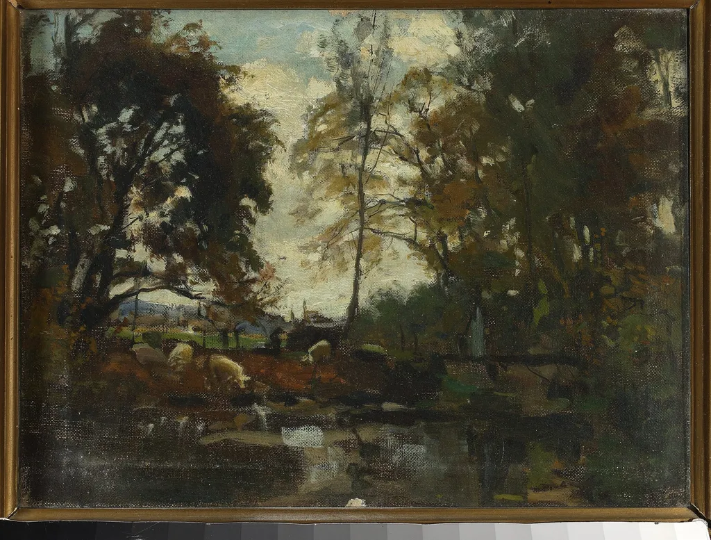 Landscape with a herd, by Józef Szermentowski, oil, 1868