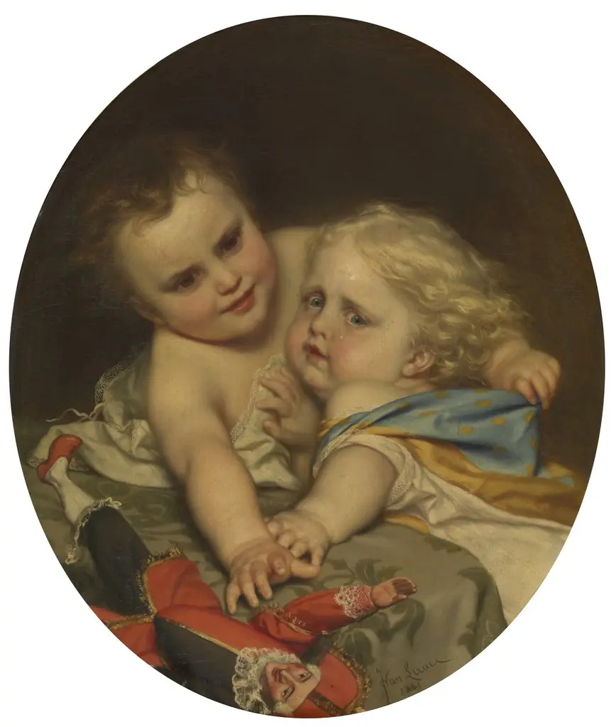 Two Children Playing Around, by Jozef Van Lerius
