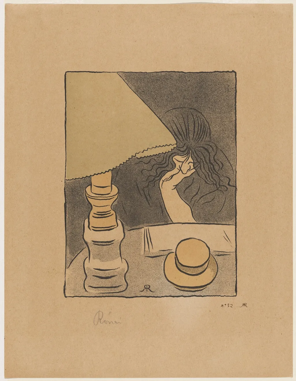 La Liseuse sous la lampe, by József Rippl-Rónai, ink, 1895