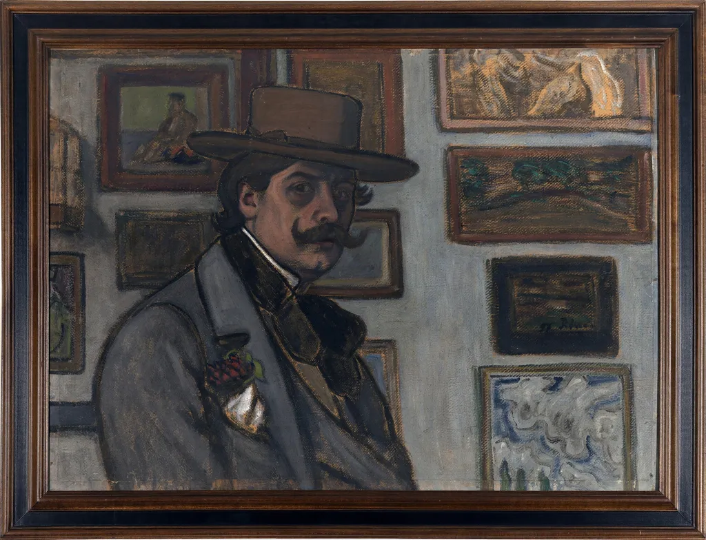 Self-Portrait in a brown hat, by József Rippl-Rónai, oil, 1899