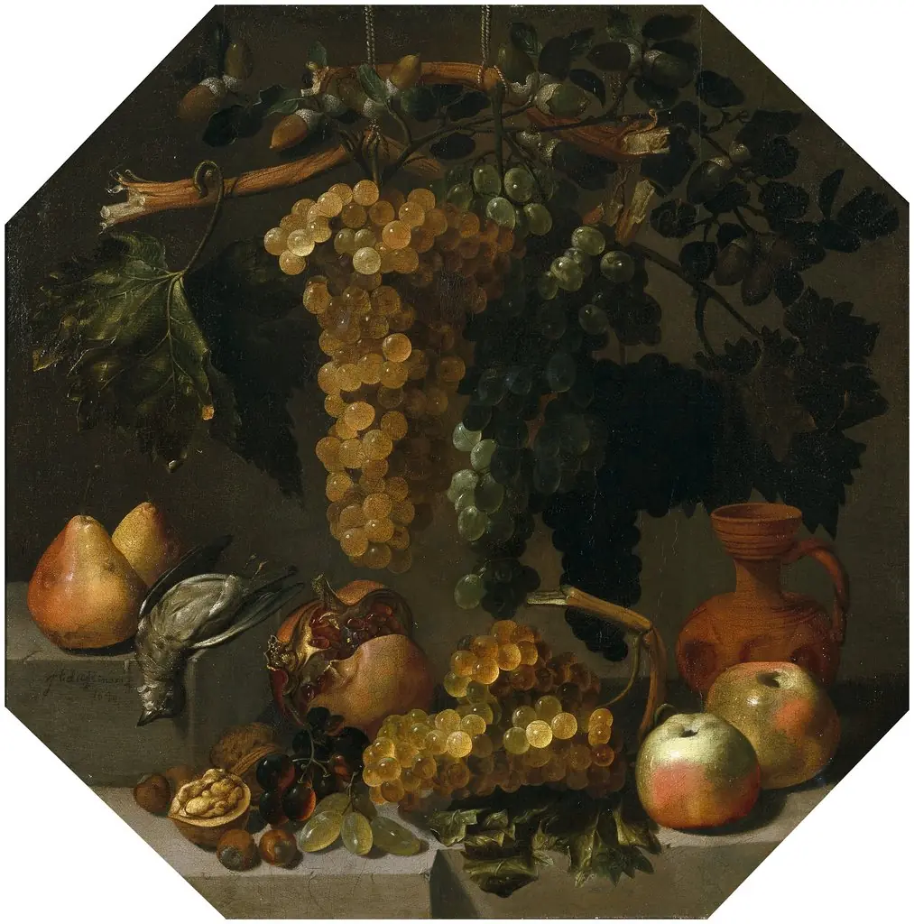 Octagonal Still Life with Bunches of Grapes, by Juan Bautista de Espinosa