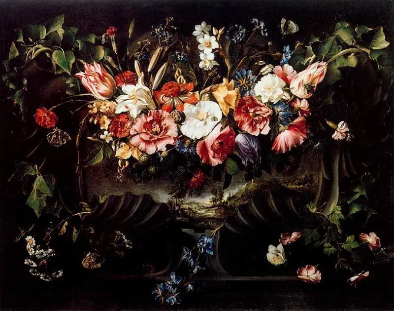 Garland of Flowers with a Landscape, by Juan de Arellano