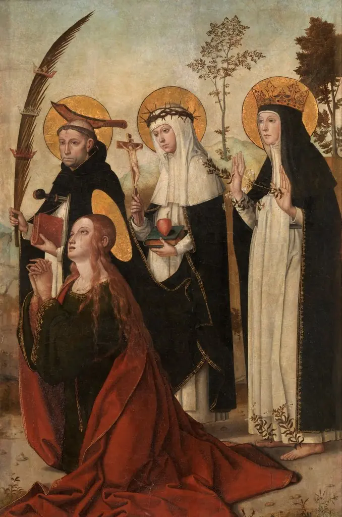 Mary Magdalene Saint Peter of Verona Saint Catharine of Sienna and Blessed Margaret of Hungary, by Juan de Borgoña