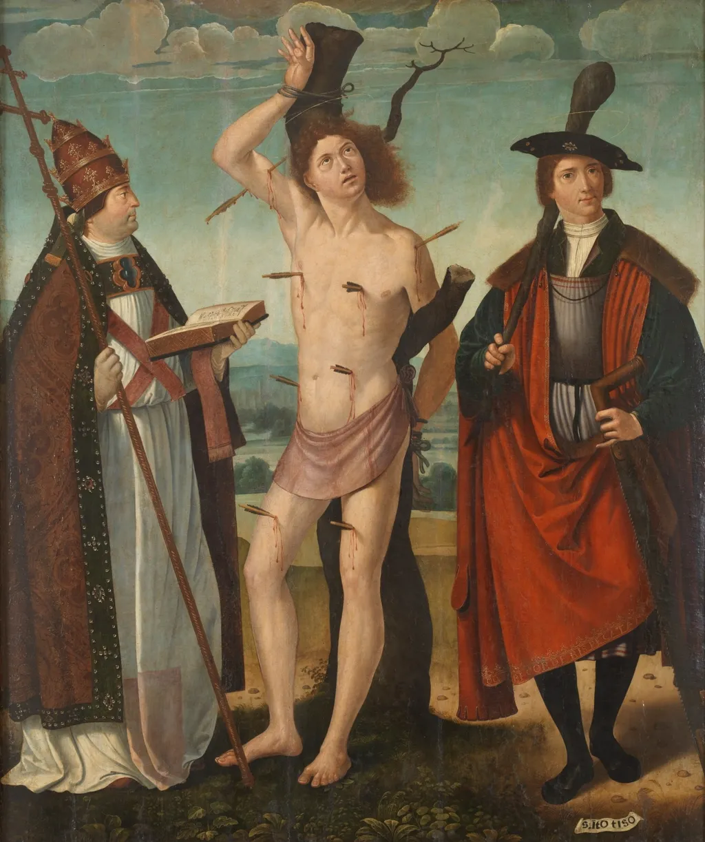 Saints Gregory, Sebastian and Thyrsus, by Juan de Borgoña the Younger, oil, 1501