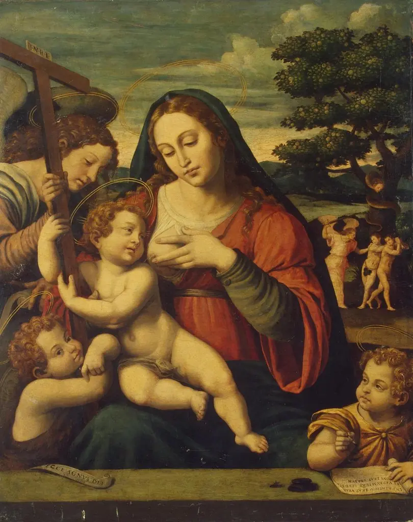 The Virgin and the Child with St John the Baptist, St John the Evangelist and an Angel, by Juan de Juanes