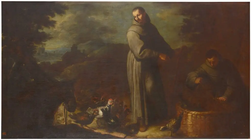 Escena de la vida de San Diego (San Diego y un fraile sacando pollos de un cesto), by Juan García de Miranda