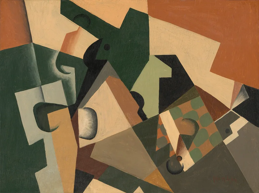 Glass and Checkerboard, by Juan Gris, oil, 1917