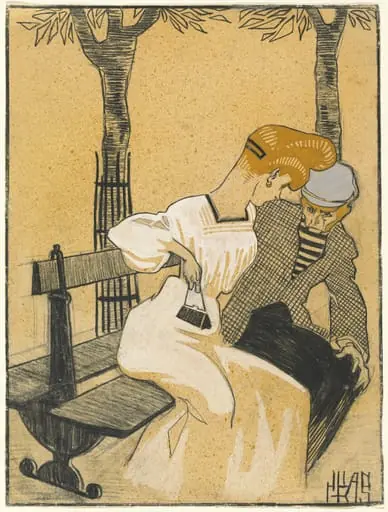Man and Woman on Bench, by Juan Gris