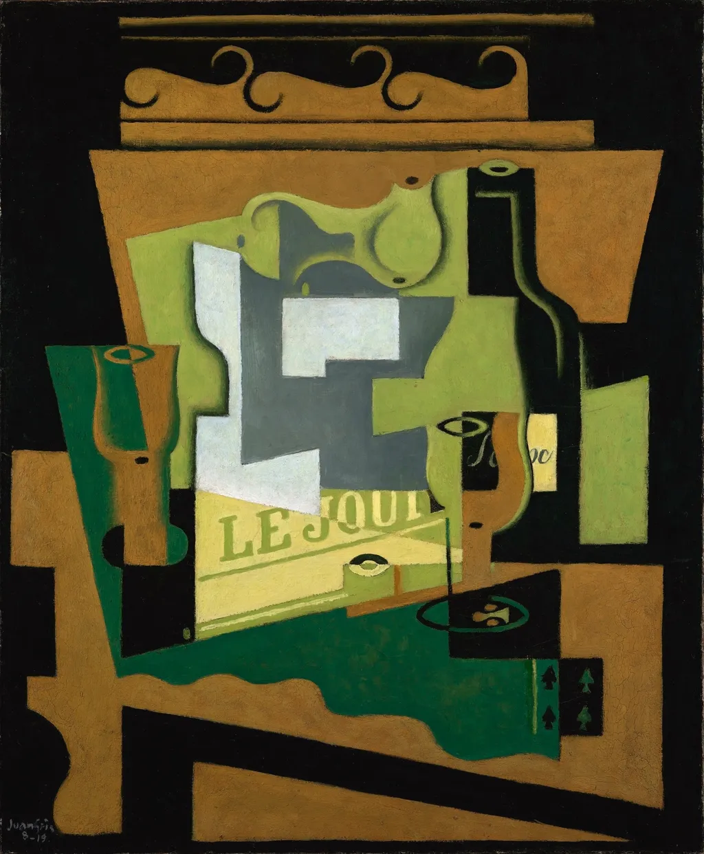 Still life with a bottle of Bordeaux, by Juan Gris, oil, 1919
