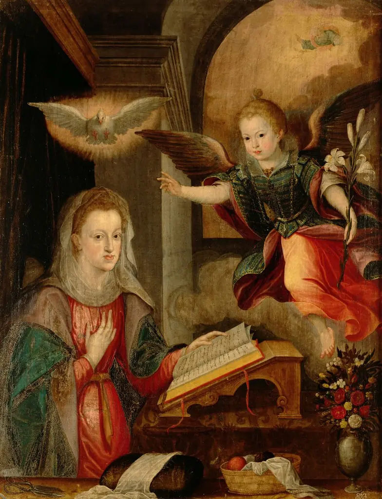 Verkündigung Mariae mit den Zügen der Königin Margarete (1584-1611) und der Infantin Anna (1601-1666), by Juan Pantoja de la Cruz
