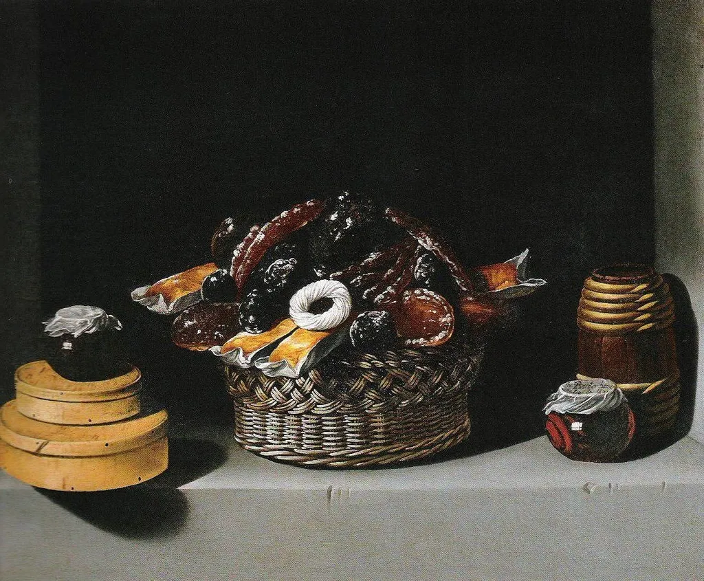 Still-Life with a Basket and Sweetmeats, by Juan van der Hamen, oil, 1622