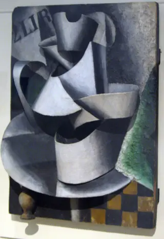 Jug on a table. Plastic painting