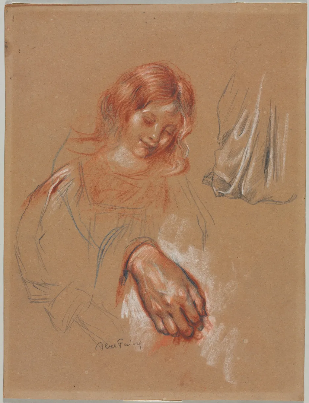 Study of a Child's Head and Study of a Woman's Hand and Drapery, by Jules Abel Faivre, 1916