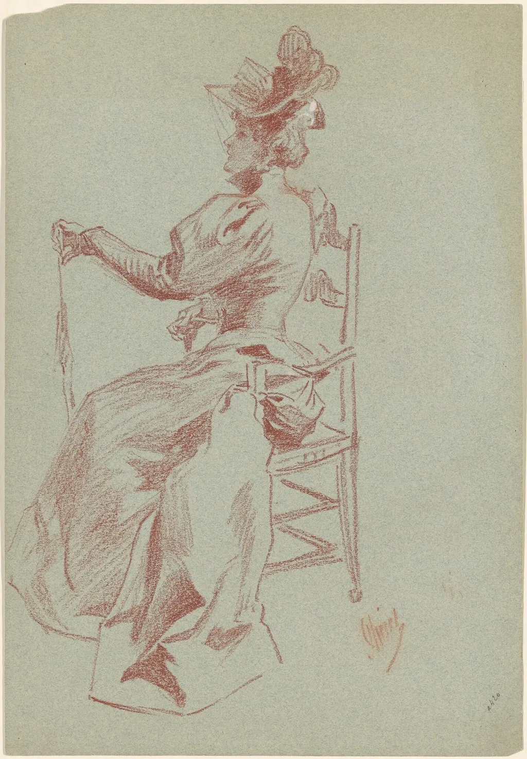Elegant Lady Seated in a Chair, by Jules Chéret, chalk, 1900