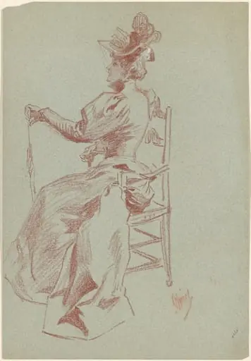 Elegant Lady Seated in a Chair, by Jules Chéret