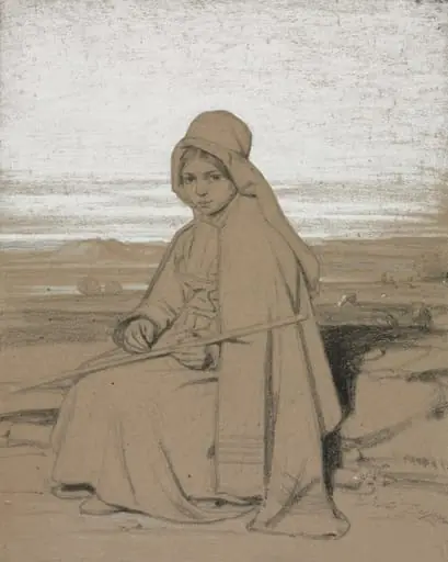 A Seated Shepherdess, by Jules Dupré