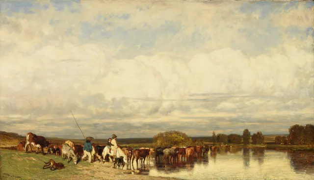 Cows Crossing a Ford