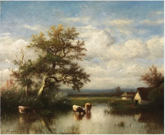 Cows in a Pond, by Jules Dupré, oil, 1852