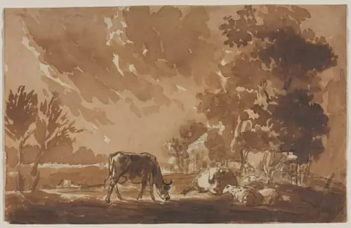 Landscape with Cattle (recto), by Jules Dupré