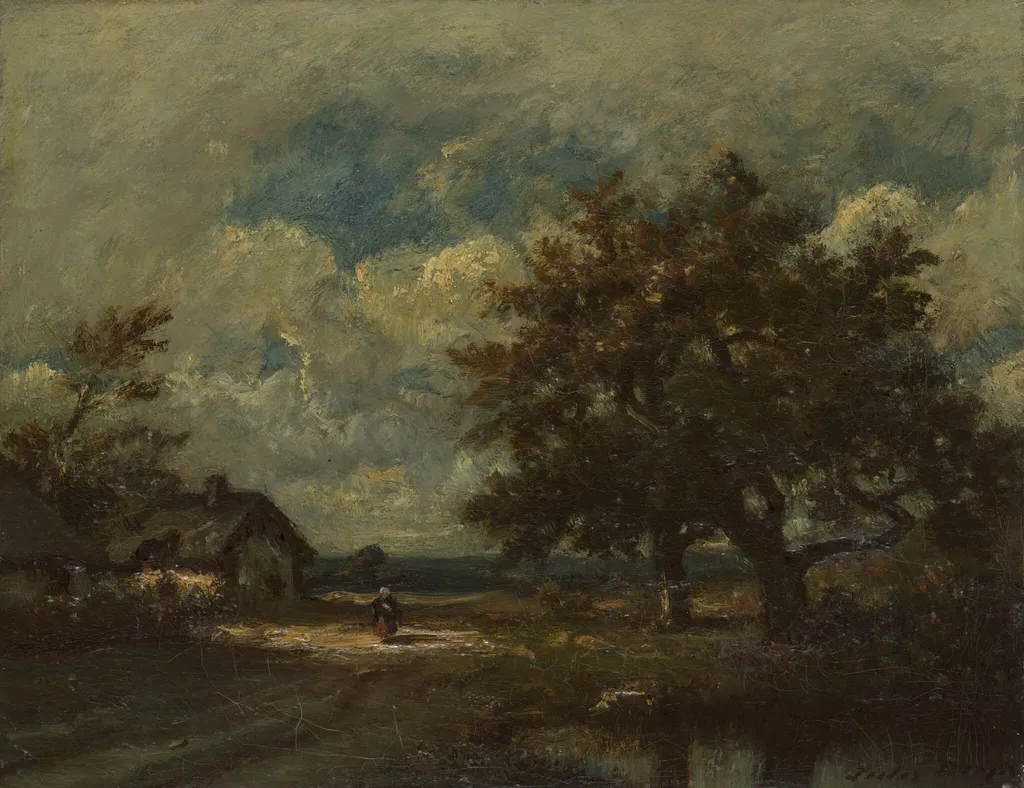 The Cottage by the Roadside, Stormy Sky, by Jules Dupré, oil, 1860