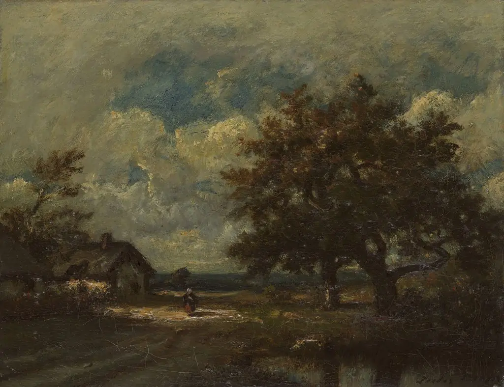 The Cottage by the Roadside, Stormy Sky, by Jules Dupré