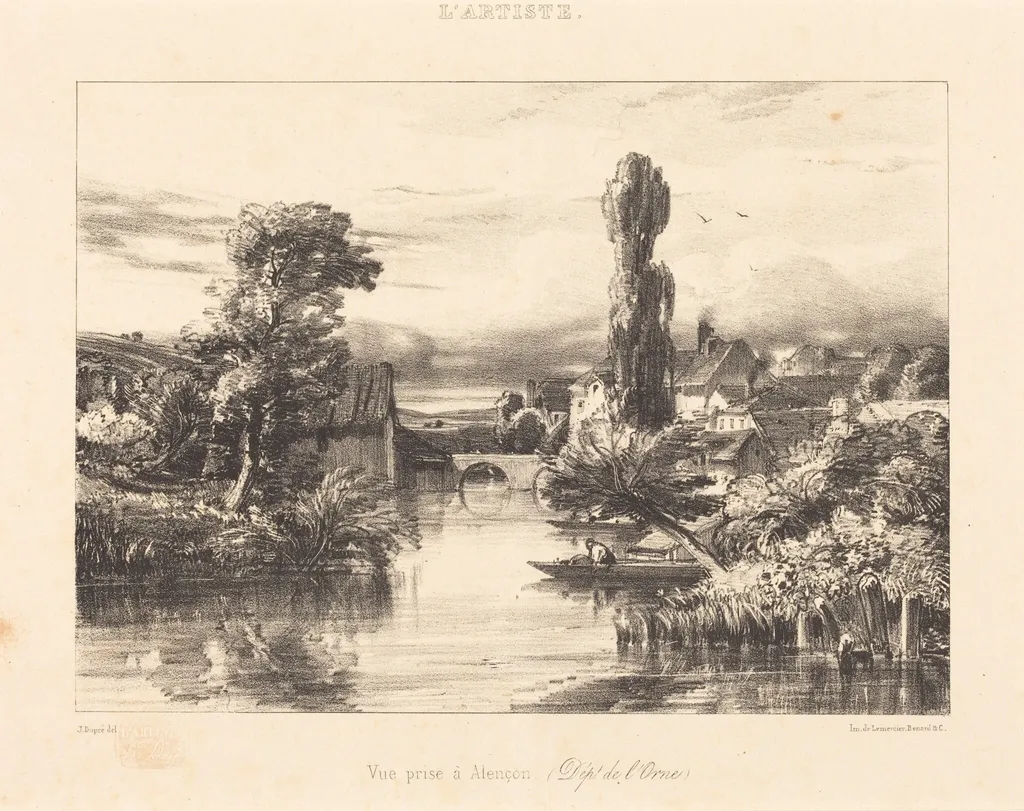 View at Alençon (Vue prise à Alençon), by Jules Dupré, ink, 1839