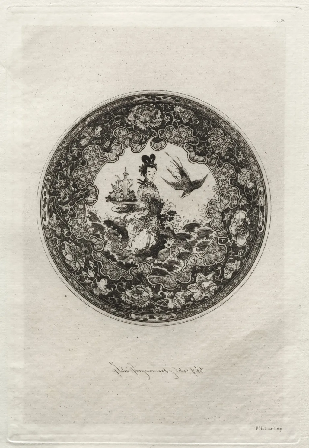 Saucer with Rich Enameled Ground and Medallion Representing the Goddess Kounin, by Jules Jacquemart, 1877
