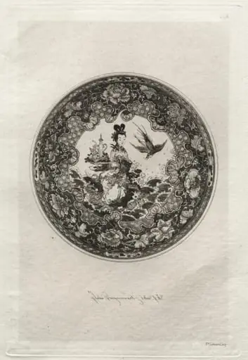 Saucer with Rich Enameled Ground and Medallion Representing the Goddess Kounin, by Jules Jacquemart