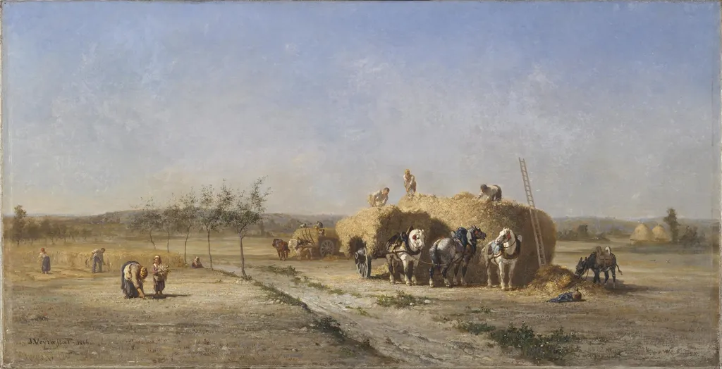 Harvest Scene, by Jules Jacques Veyrassat, oil, 1866