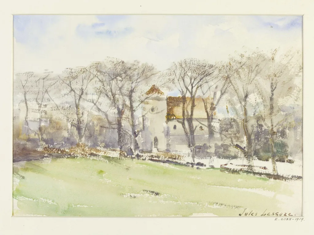 A Country Church seen through Trees, by Jules Lessore, 1870