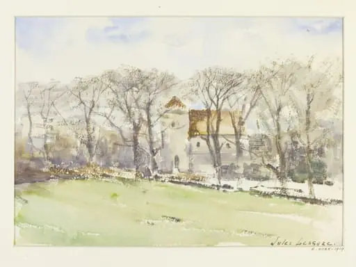 A Country Church seen through Trees, by Jules Lessore