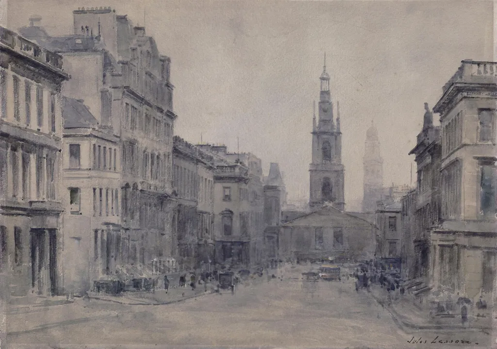 West George Street, Glasgow, by Jules Lessore, watercolor, 1850