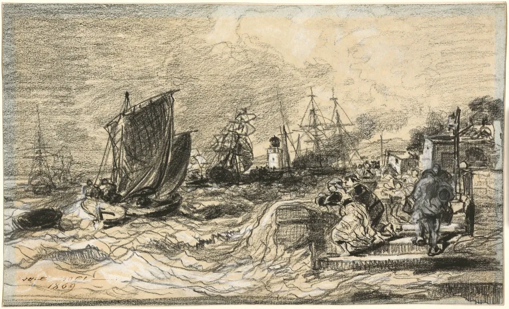 Breton Port with an Approaching Storm, by Jules Noël, gouache, 1869