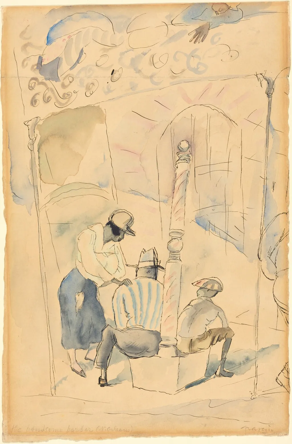 The Handsome Barber, by Jules Pascin, ink, 1917
