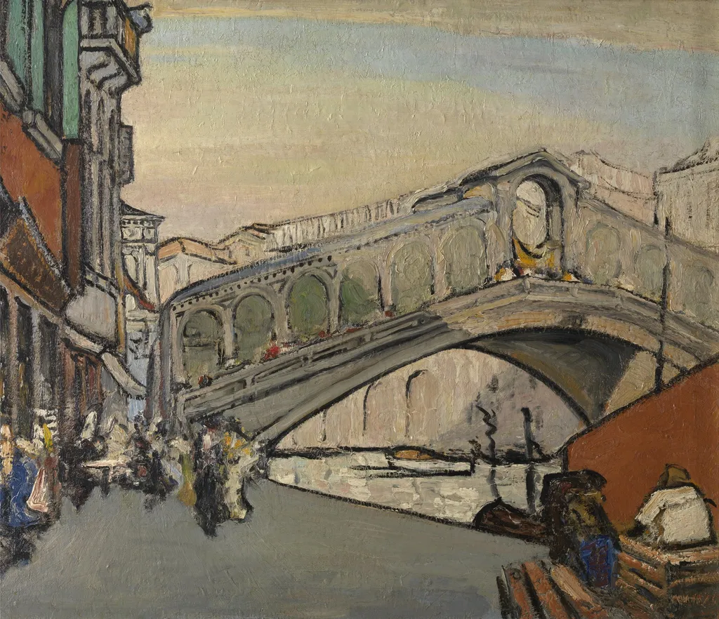 The Rialto Bridge in Venice, by Jules Schmalzigaug, oil, 1913