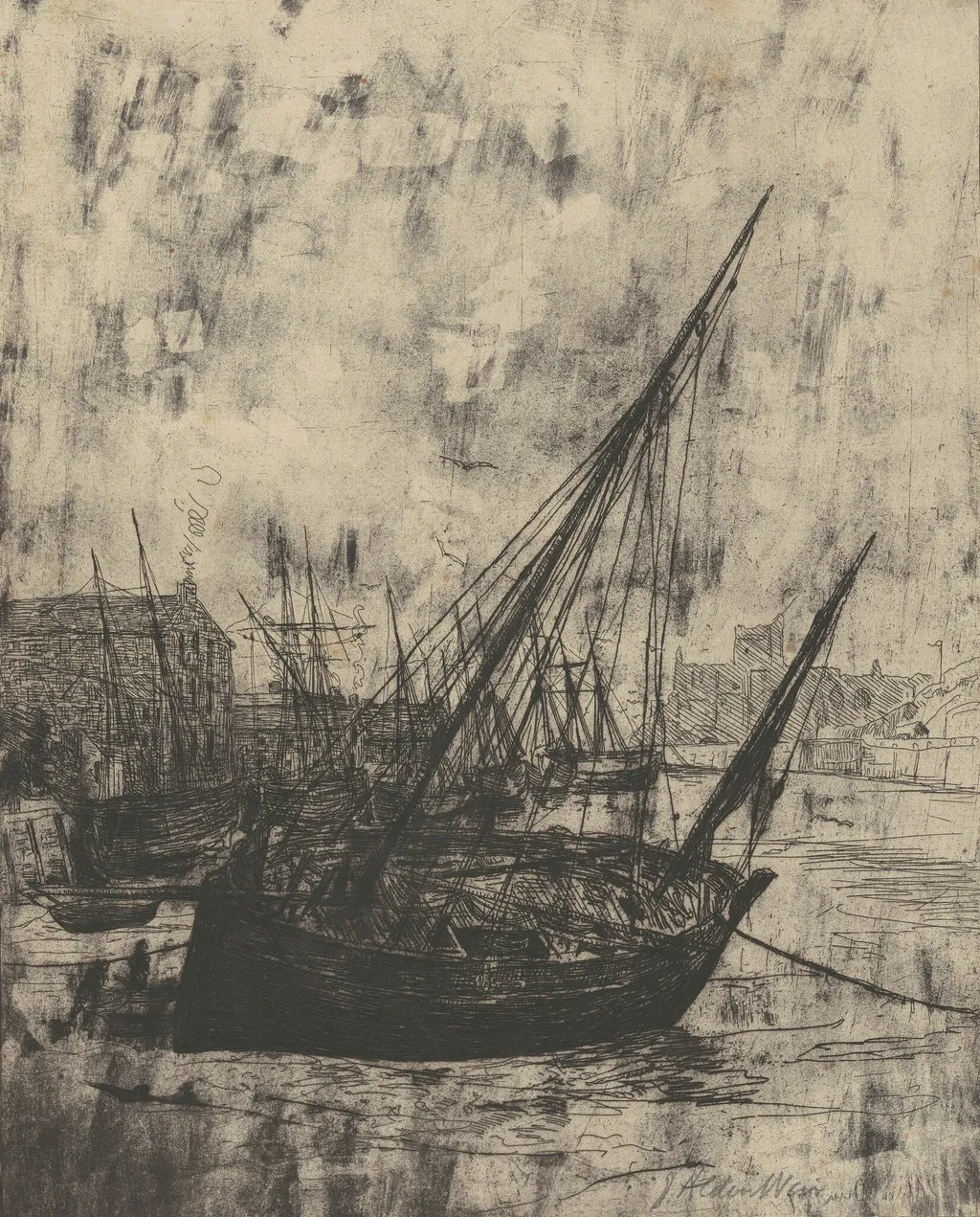Boats at Peel—Isle of Man, by Julian Alden Weir, ink, 1889