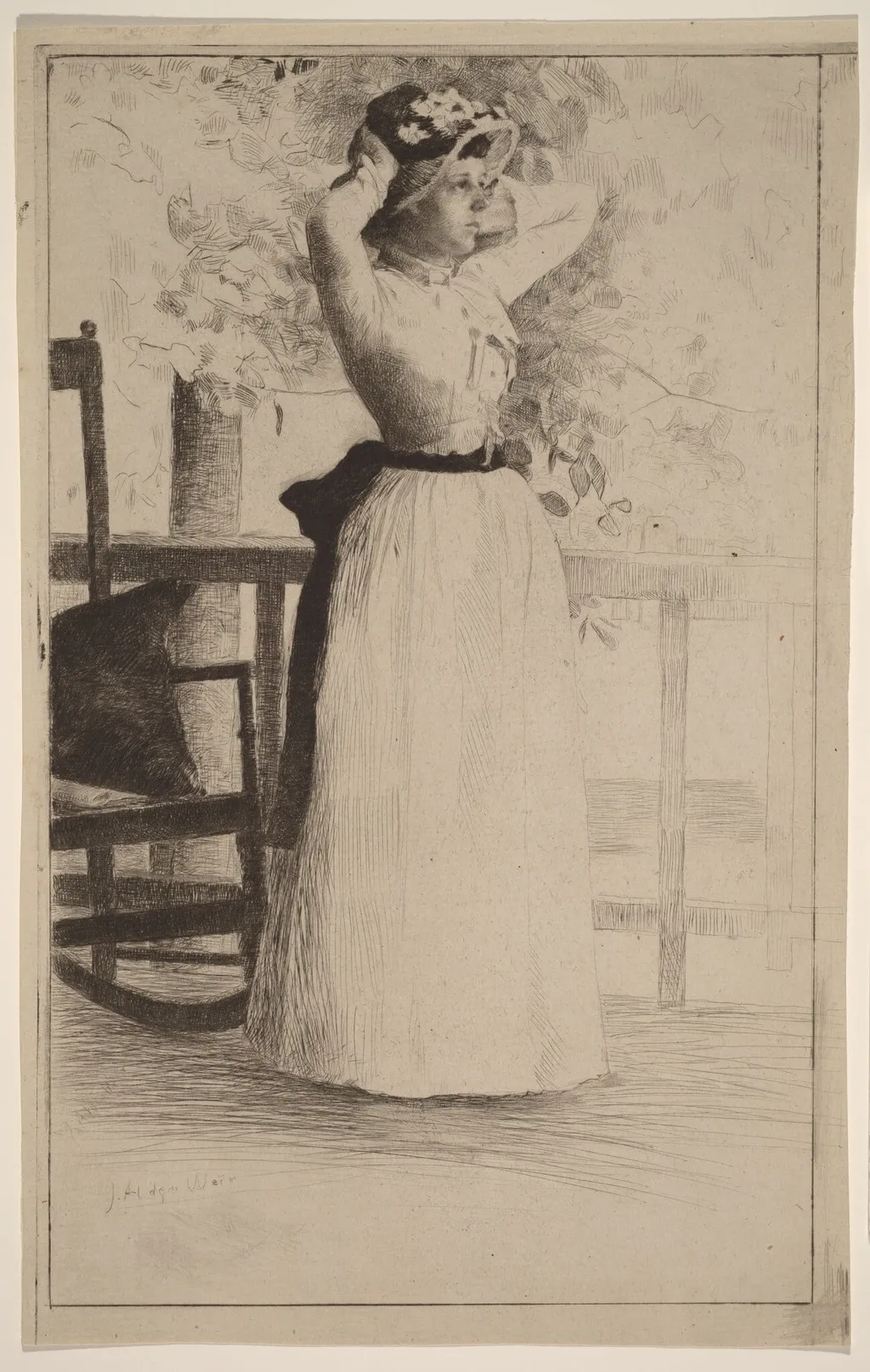 Portrait of Miss Hoe, by Julian Alden Weir, ink, 1889