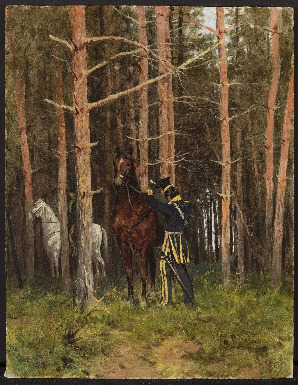 In the forest (Uhlans’ post), by Julian Fałat, oil, 1892