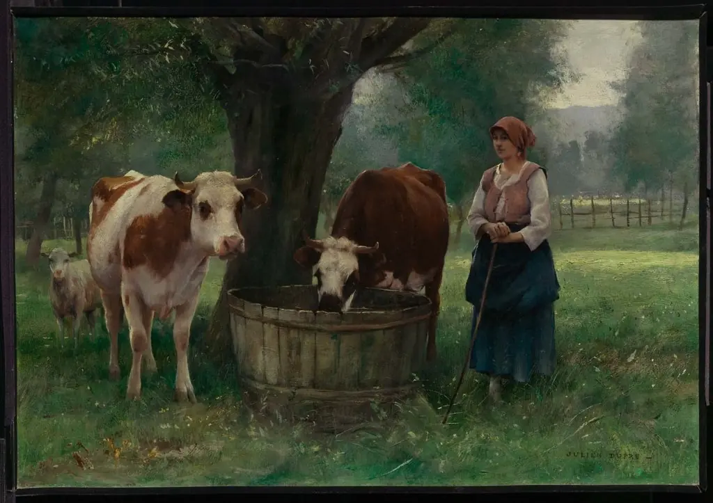 Young Woman Watering Cattle, by Julien Dupré